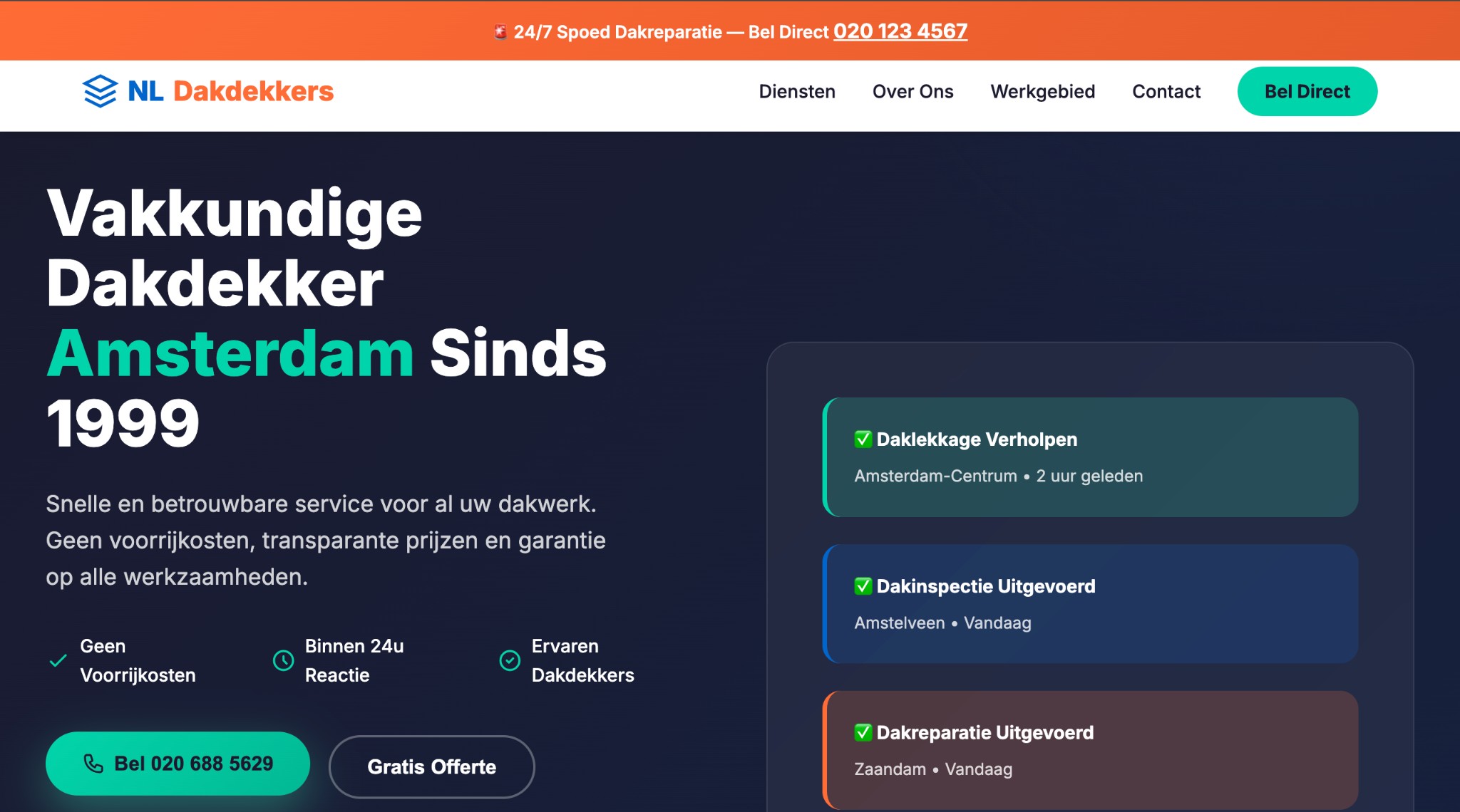 Screenshot 1 van Dakdekker: regio, werk en contact